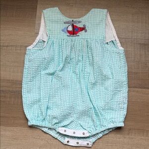 Aqua and Red Kids Bodysuit with Embroidery Helicopter Design